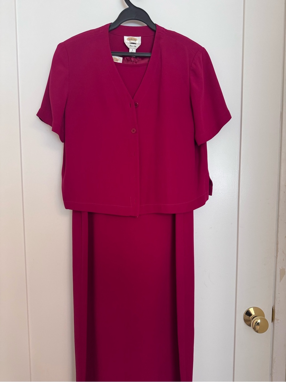 Talbots Women's Red Silk Maxi Dress with Matching Silk Jacket